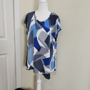 Modern Geometric Blue and Gray Womens Top